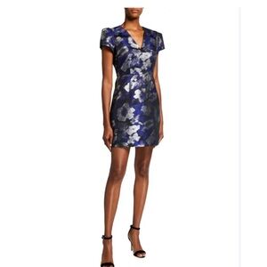 Milly Metallic Blue Floral Mini Dress